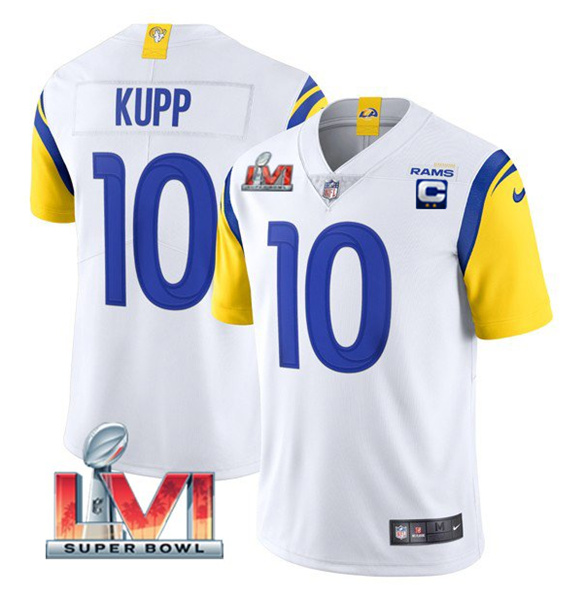 Men's Los Angeles Rams #10 Cooper Kupp 2022 White With C Patch Super Bowl LVI Vapor Limited Jersey - Click Image to Close